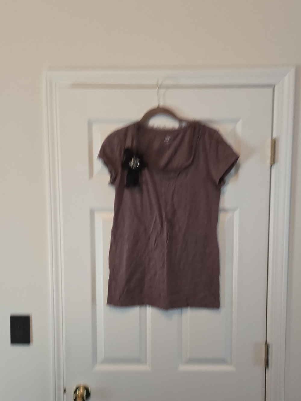 LOFT Lavender Short-Sleeve Tee with Black Flower Accent